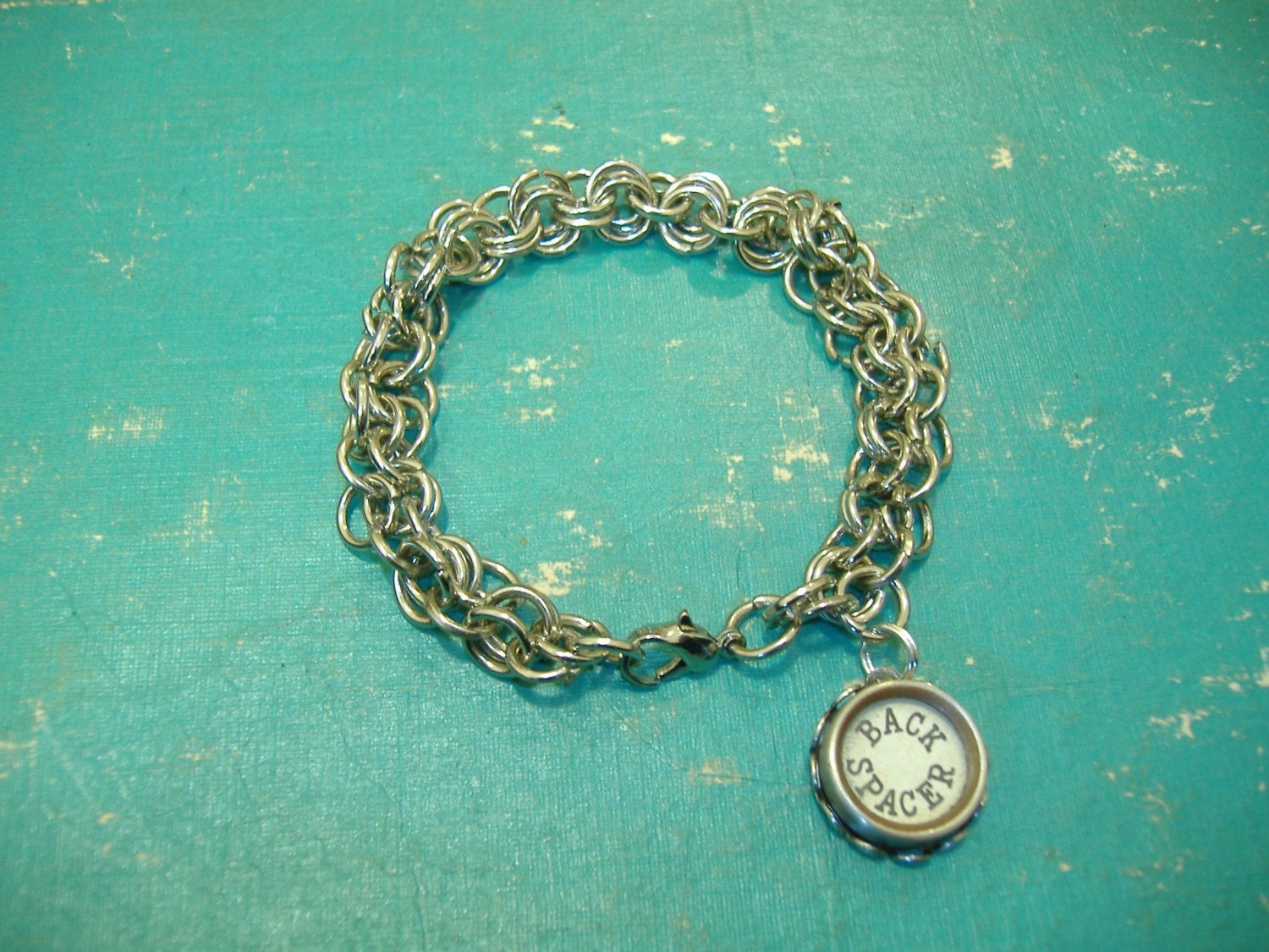TYPEWRITER KEY BRACELET NEW DESIGN 1 KEY CHARM STYLE SILVER MULTI RING BRACELET UNIQUE