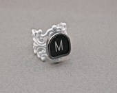 RING TYPEWRITER White Key VINTAGE Custom Letter Initials Retro Fun Upcycled