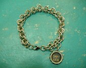 TYPEWRITER KEY BRACELET 1 KEY CHARM STYLE SILVER RING BRACELET UNIQUE