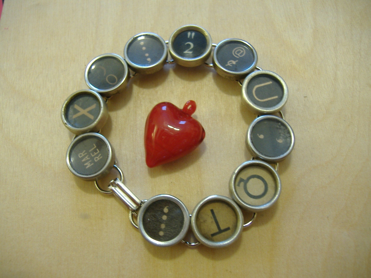HUGS AND KISSES TO YOU CUTIE TYPEWRITER KEY BRACELET