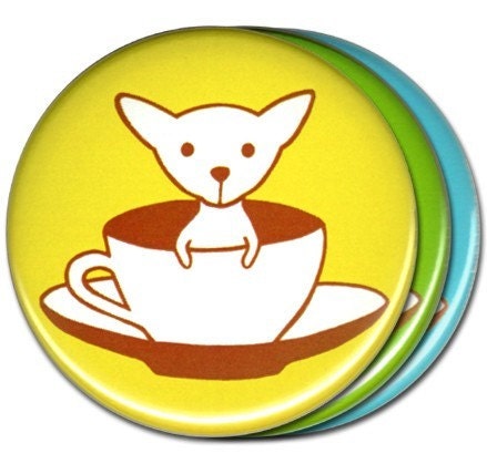 Teacup Chihuahua Pocket Mirror with grey bag