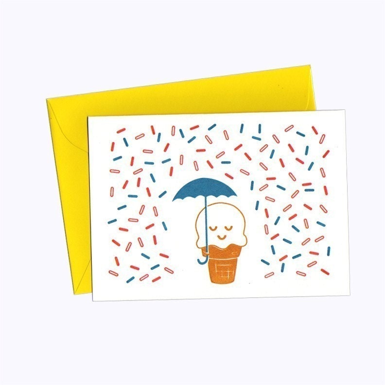 It's Raining Sprinkles Notecards Set of Three Gocco Print Cards
