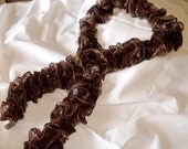 Handmade Knit Ruffle Scarf EARTH coffee brown to beige brown Mesh Net 68" Long FREE SHIPPING
