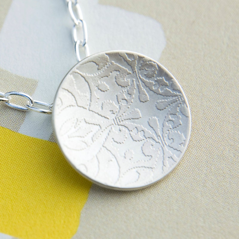 Elizabethan etched dish pendant