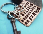 SISTER Friends Key Chain - Hand Stamped Rustic Antiqued Copper and sterling silver from KEY SERIES can be customized