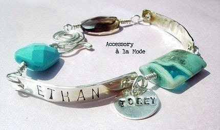 PERSONALIZED Gemstone and Sterling Silver CUSTOM Hand Stamped Word Section Bracelet You choose Personalization and Color of Gems