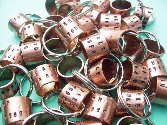 Ringy Ding - Personalized Hand-Stamped Antique Copper Key Chain gr8 for Teachers, Mothers Day, Party Favors, Pet Id Tags