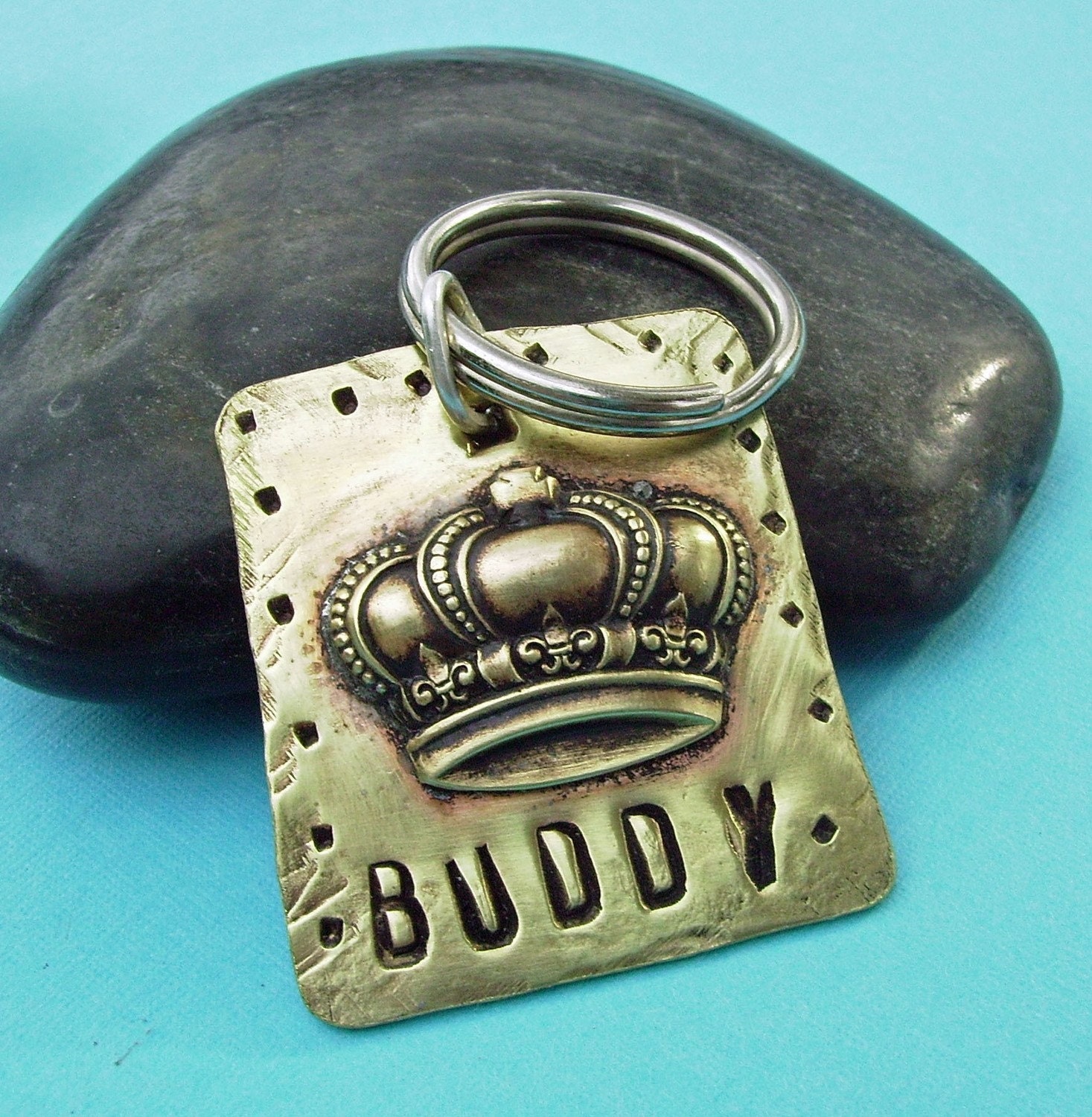 King or Queen Puppy Dog or Cat Pet Id Tag - hand stamped antiqued brass - custom personalized for your furry friend