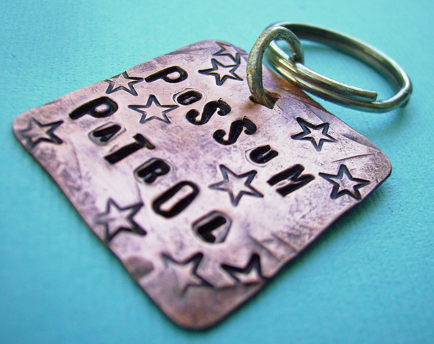 Possum Patrol Pet Id Tag - hand stamped antiqued copper - custom personalized for your furry friend