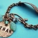 Hand Stamped Custom Personalized Antiqued Copper Id Band Bracelet w disc and beads - You choose Words, Names, Colors