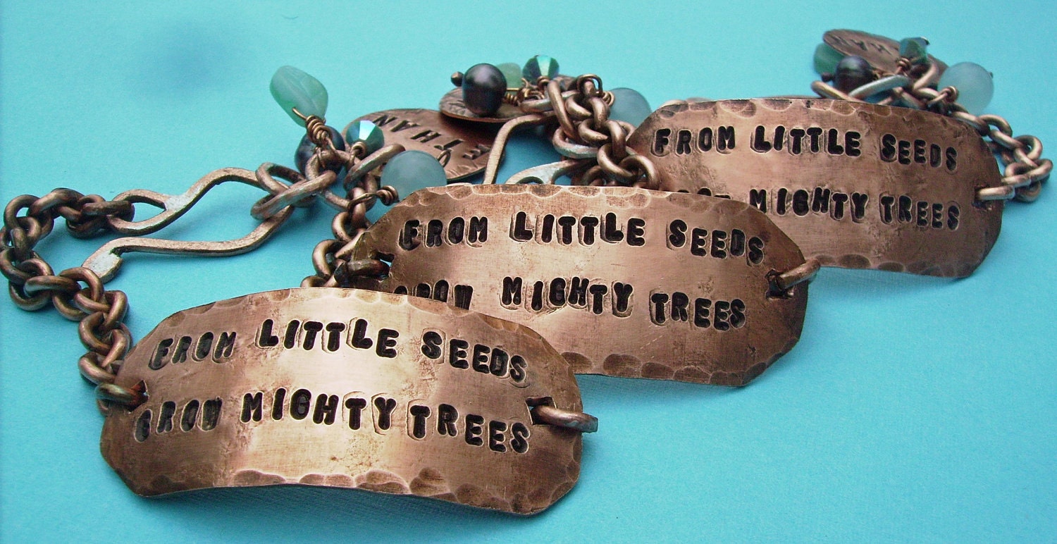 Hand Stamped Custom Personalized Antiqued Copper Id Band Bracelet w disc and beads - You choose Words, Names, Colors
