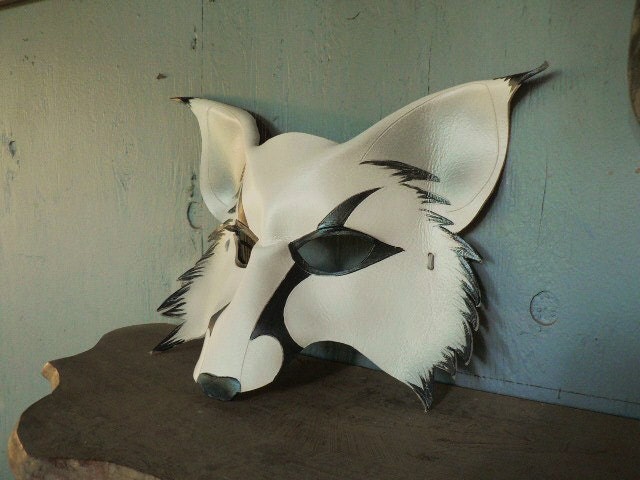 Silver Fox, white wolf leather mask