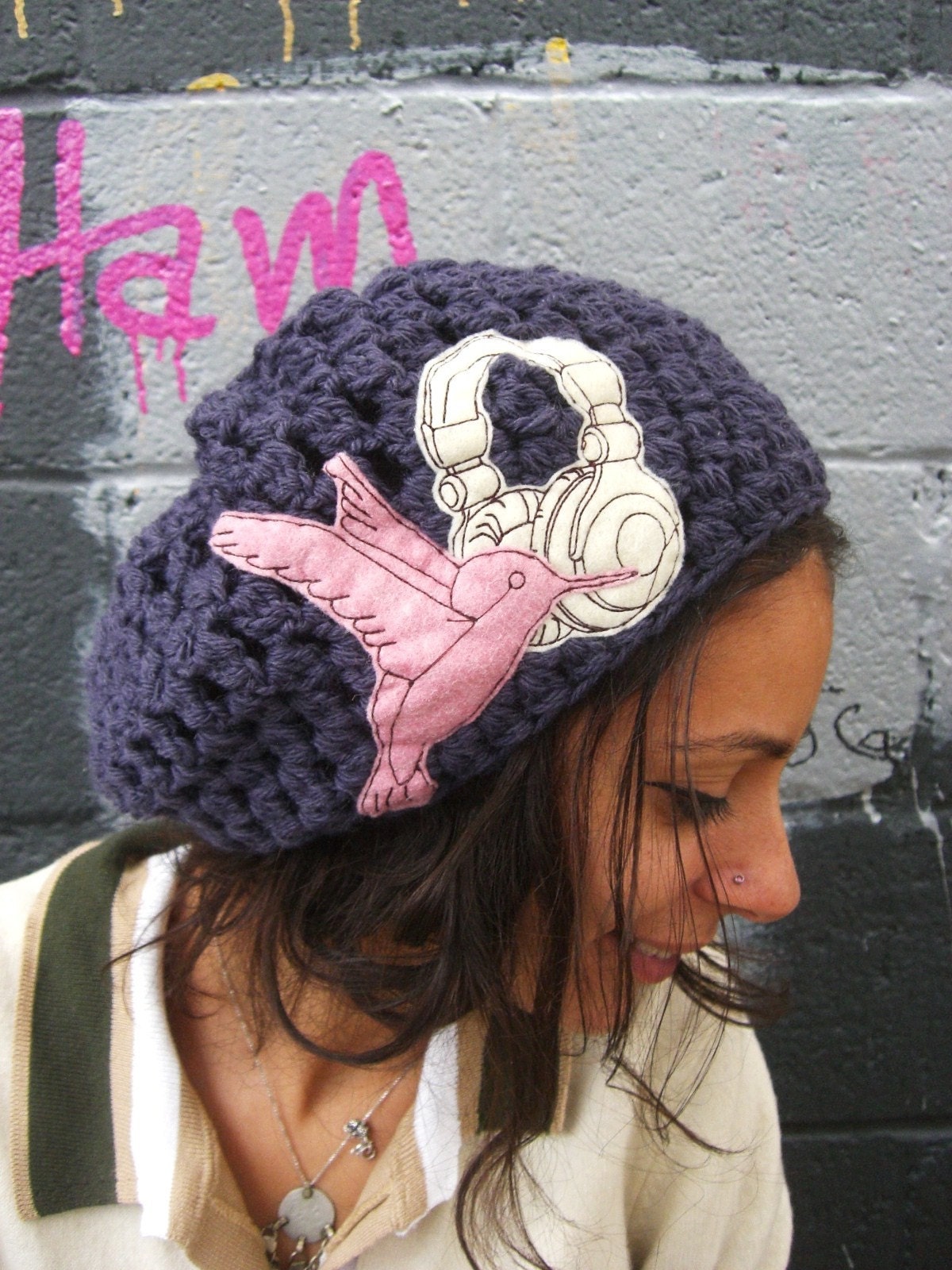 Hummingbird Wishing For Headphones Slouchy Hat