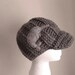 Crocheted Newsboy Hat in Grey With Narwhal Patch - Hat with Patch - Hat with a brim - Beanie with a brim - Womens Gray Hat