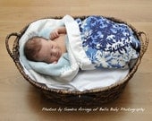 CUSTOM SMALL 22 x 36 Hawaiian print receiving blanket with comfy, cozy plush back and a silky ribbon