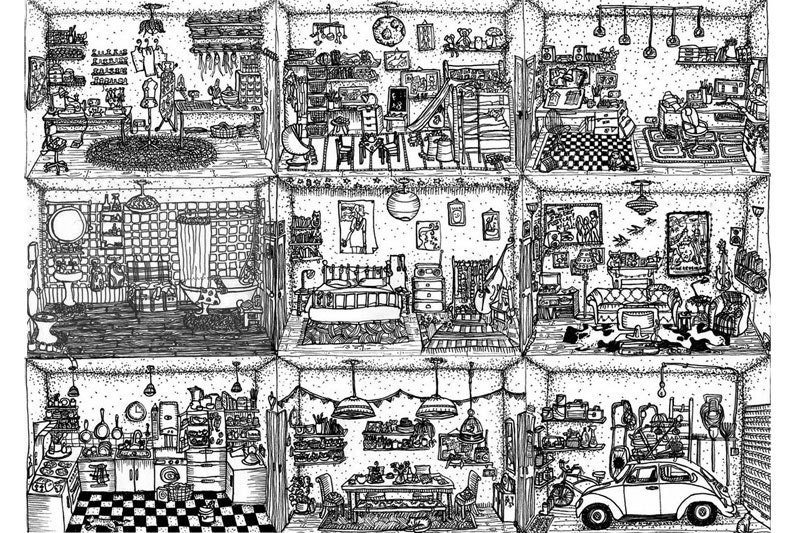 Dolls House Print - Home Sweet Home - Housewarming gift - Detailed hand drawn illustration - mothers day