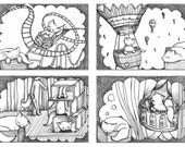 Cat Print x 4 - Cat Box Dreams - Cat art ACEO - 4 miniature prints, cards, cat lover present or gift