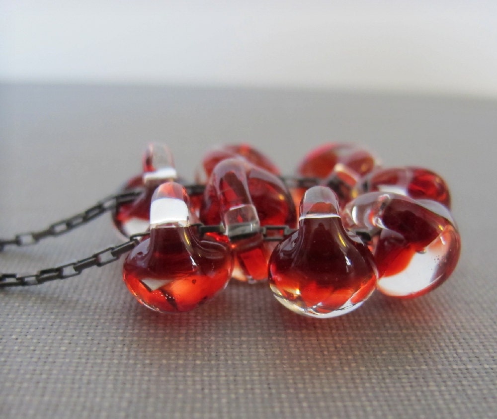 Fire Red Necklace, Red Glass Necklace, Silver Necklace, Silver Chain, Oxidized Silver, Sterling Silver, Lampwork Glass, Modern Jewelry