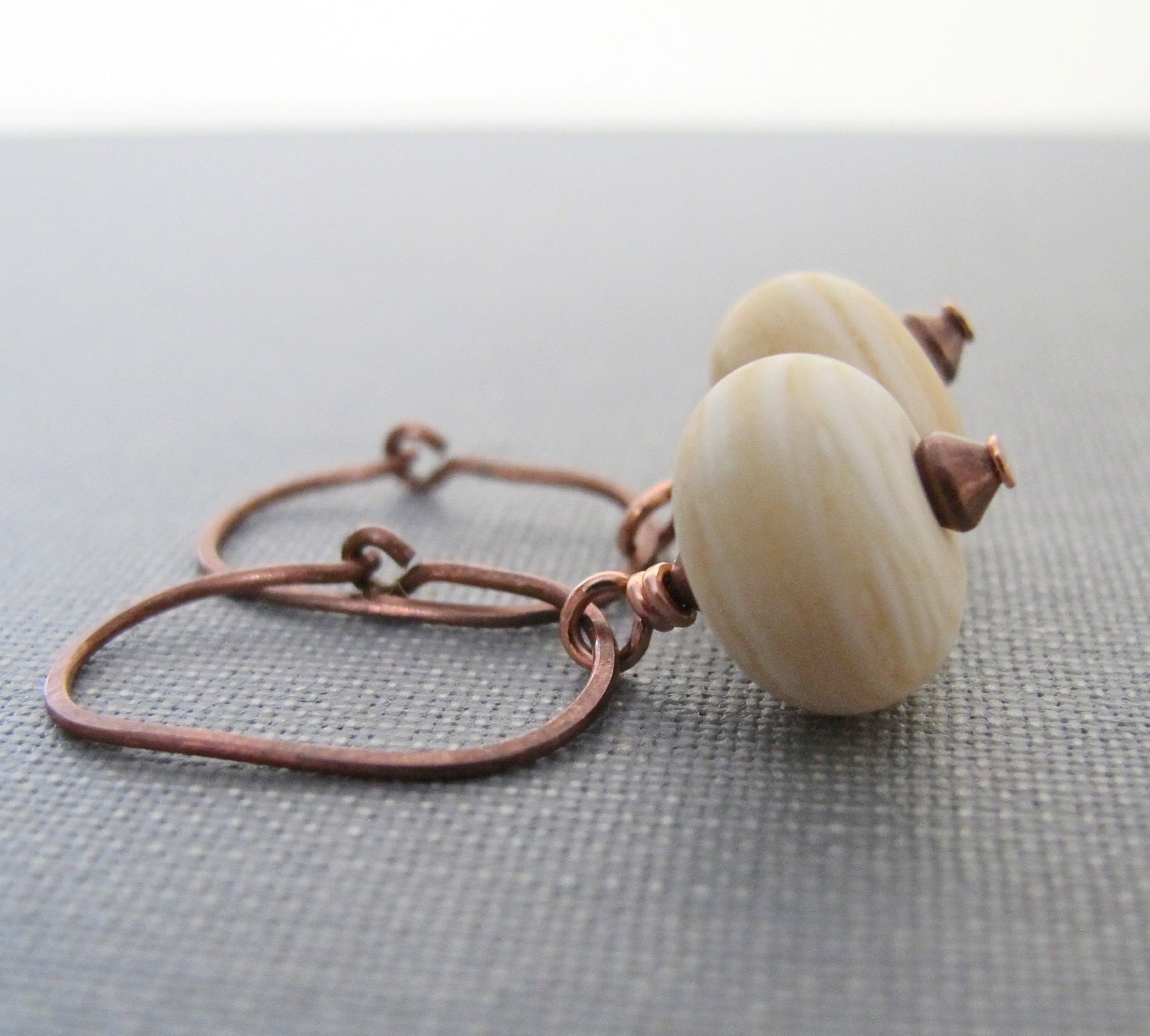 Glass Earrings, Copper Earrings, Ivory Glass, Streaky Glass, Lampwork Glass, Dangle Earrings, Copper Jewelry, Glass Jewelry