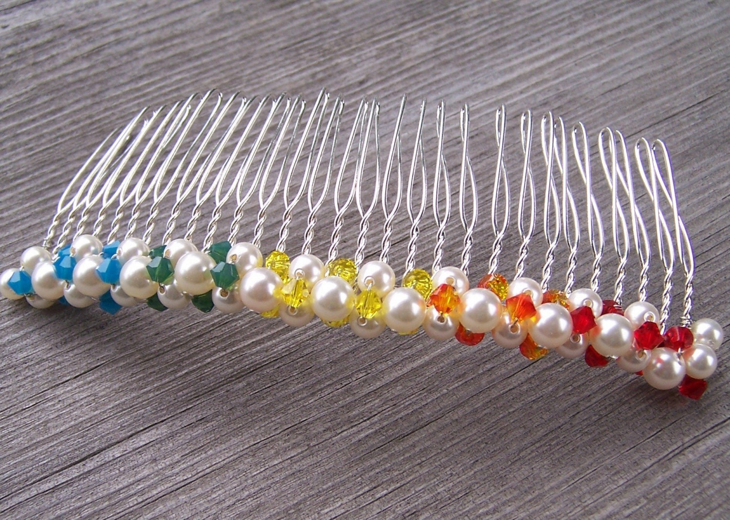 Rainbow 4 Inch CreamRose Lt Wedding Bridal Comb with Swarovski Pearls and Crystals