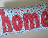 HOME Pillow in Aqua Red and White Flowers handmade
