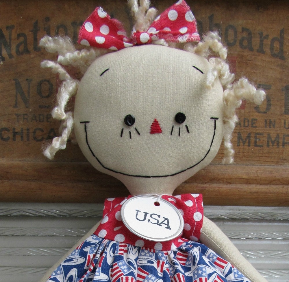 Americana Handmade Cloth Doll Independence Day Gracie