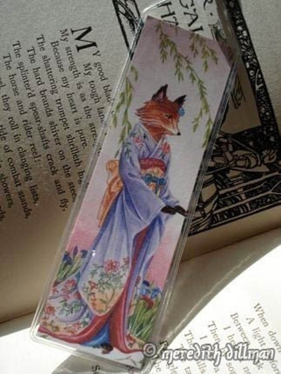 Foxes bookmark set with seasonal kimono kitsune by Meredith Dillman