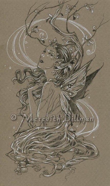 Original Drawing Pen and Ink toned Fae 1 fairy by meredithdillman