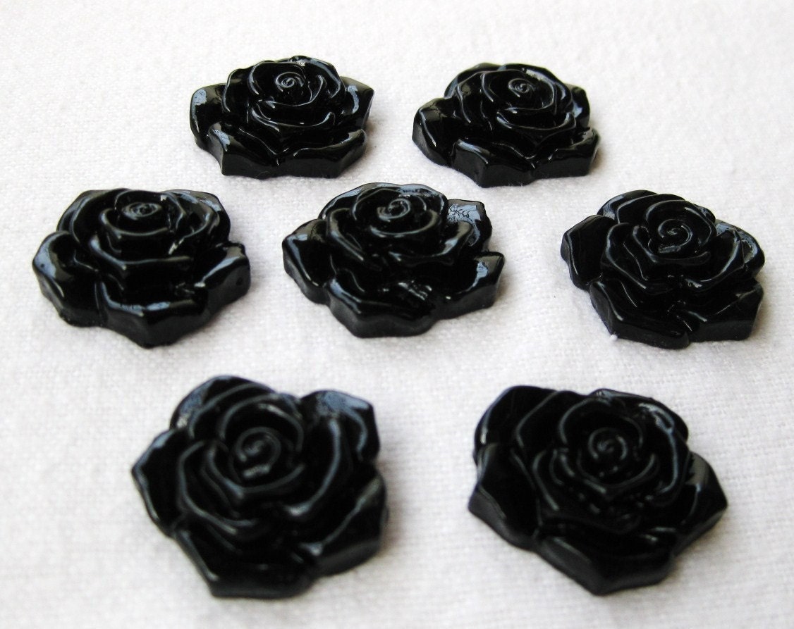 RAEWADOLLY 6pc Elegant Beautiful Cabochon Black Rose Supplies