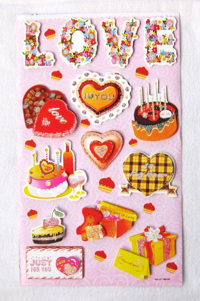 RAEWADOLLY Kawaii Memo Popup 3D Glitter Sticker
