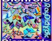 30 Dichroic Diamonds 15 Earring pairs  1-3/16", 15 Black Glass CBS Patterns COE 90 - For Fused Jewelry cabochons. Cut for Aanraku Bails