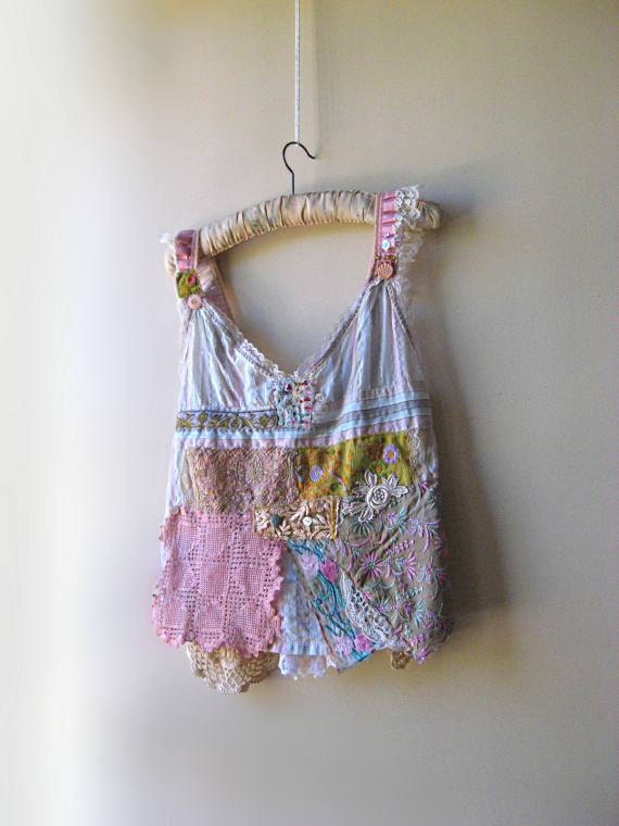 Antique Embroidery Top, Flowers, Upcycled, Pretty, Stripes, Grey, Pink, Bohemian Gypsy