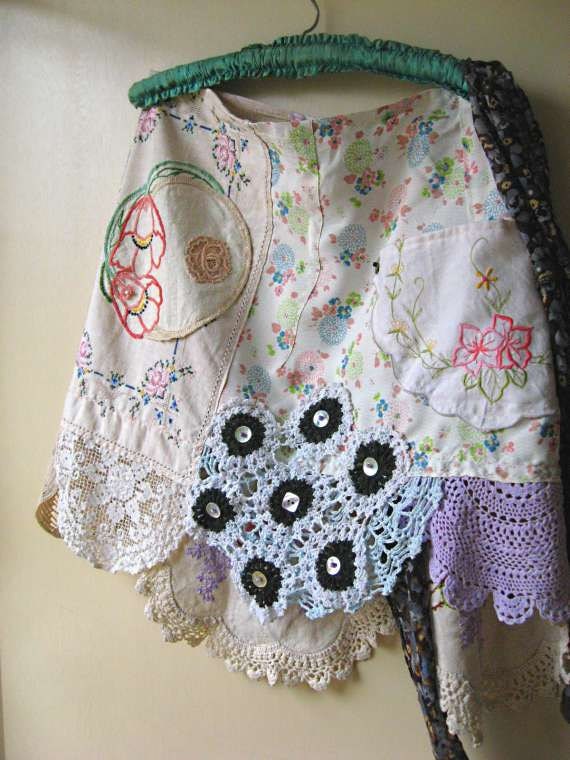 Sail Away Skirt, Vintage Ship, Embroidery, Lace, Wrap, Bohemian Gypsy, Rustic