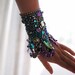 Cool Mystique Gypsy Jangle Bracelet, Heavily Beaded, Jeweled, Purple, Blue, Green, Black, Silver, Bohemian