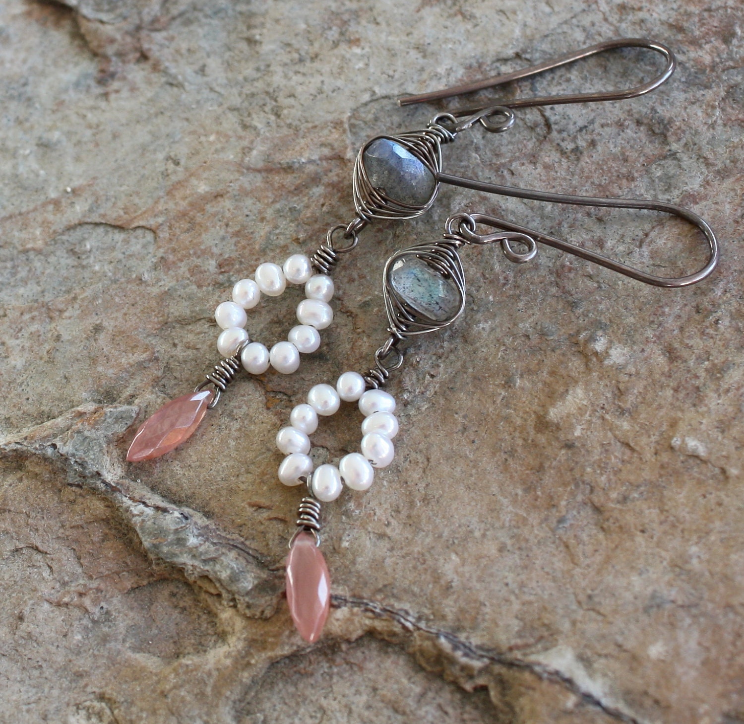 Cyber Monday Etsy Jewelry Sale- RHODOCHROSITE earrings, LABRADORITE earrings, PEARL earrings, oxidized sterling silver