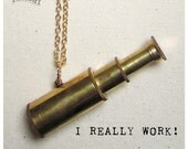Brass Telescope (really works) on a 24 inch brass chain. "I See You"