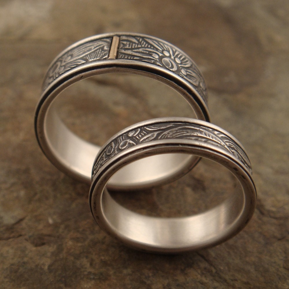 Sterling Silver Sunflower Wedding Bands