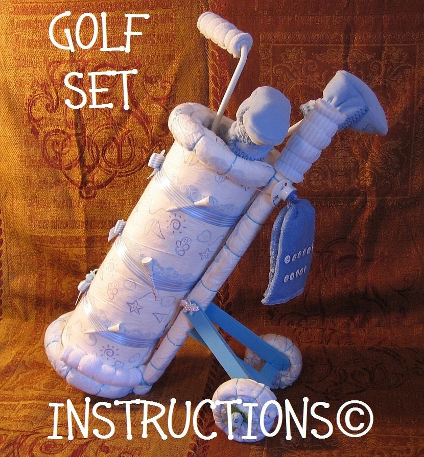 Instructions to make this adorable BABYS 1st GOLF SET Diaper Cake Centerpiece