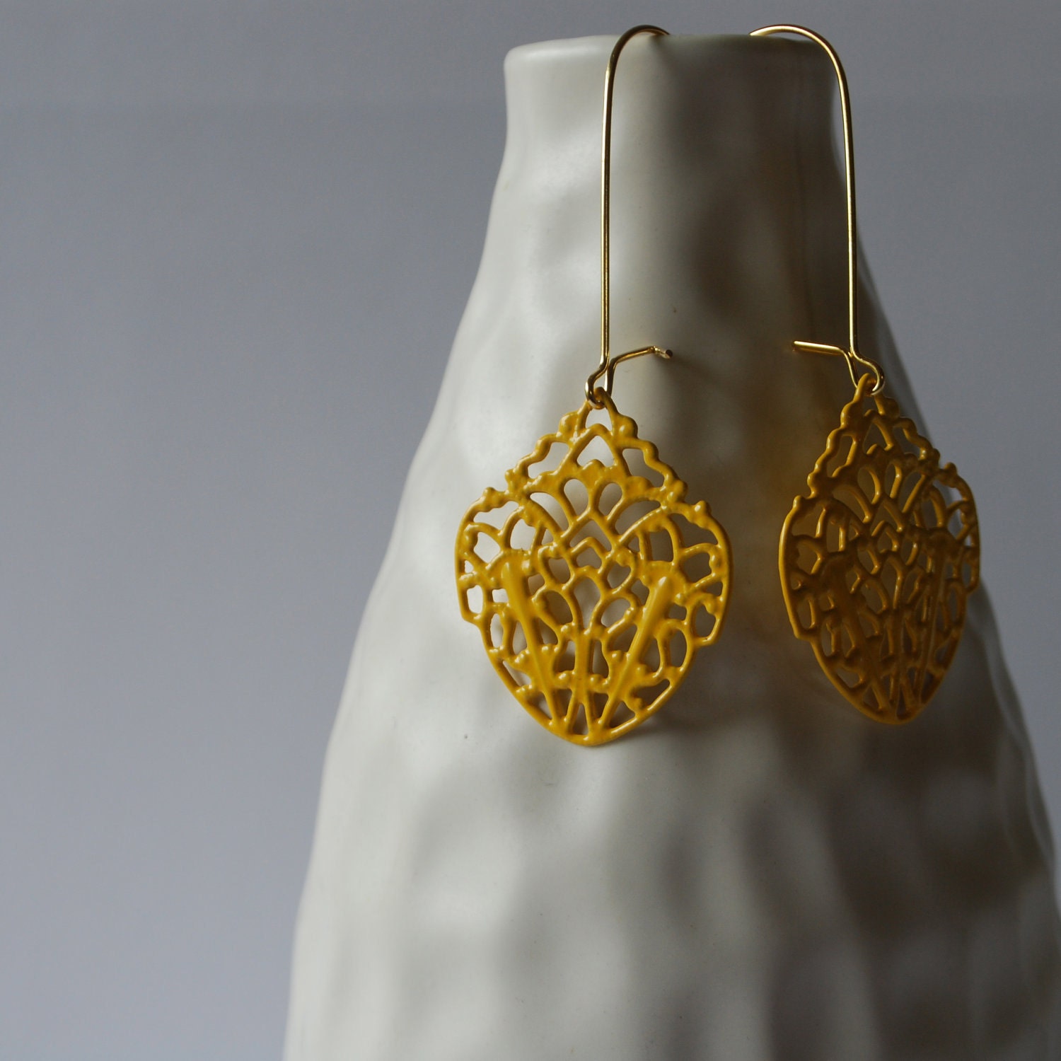 Small Yellow Filigree Earrings