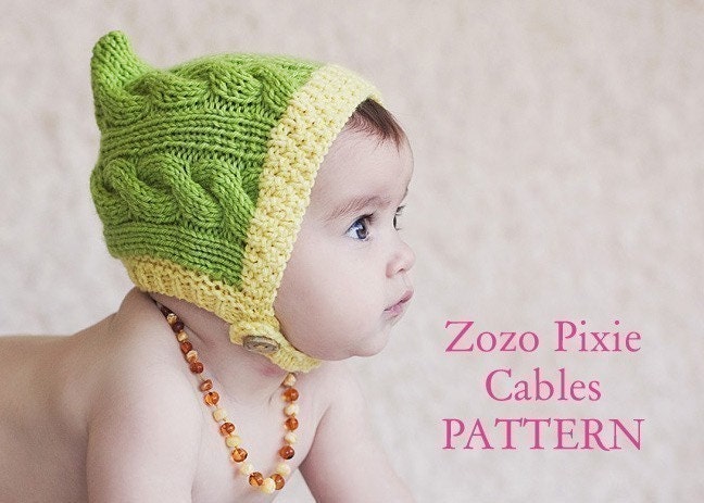 PATTERN Zozo Pixie Cables knitted baby hood