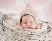 Cabled button strap Hood for NEWBORNS photography prop - Pink and beige