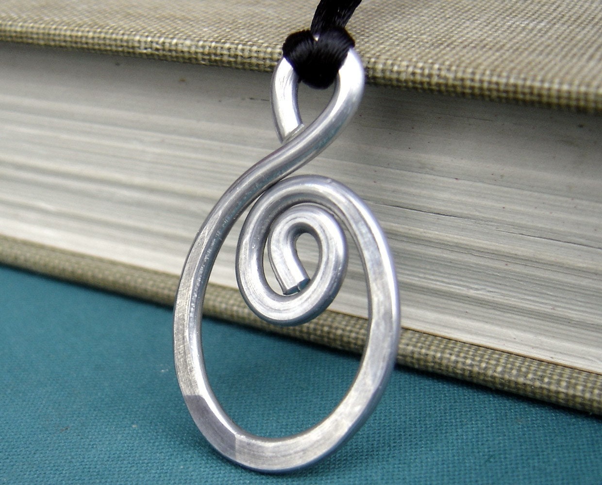 Big Oval Spiral Pendant Necklace- Metal - Bold Jewelry- Light Weight Aluminum Hammered Wire