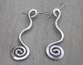 Swinging Spiral Long Dangle Earrings - Light Weight Aluminum Jewelry - Ebb and Flow - Hammered Metal Earrings