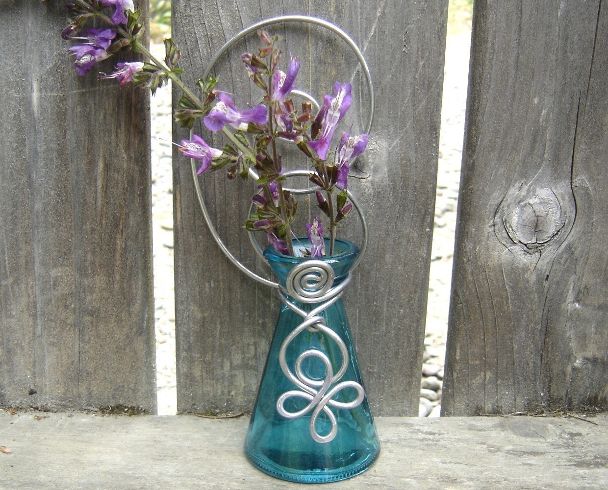 Teal Hanging Wall Vase - Celtic Spirals - flower vase, rooter, vessel, home decor, garden, kitchen, patio, outdoors, garden