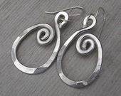 Spiraling Oval Earrings - Light Weight Aluminum Hammered Wire Metal Spirals - Hammered Metal Swirls Dangle Earrings - Bohemian