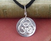 Biohazard Pendant - Geek Necklace, Sterling Silver Biohazard Jewelry, Nerd, Geekery, Science, Danger