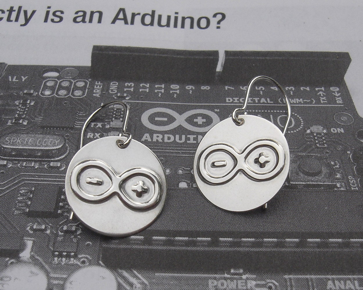Arduino Nerd Earrings - Sterling Silver, Geekery, Science Jewelry, Electronics, Computing