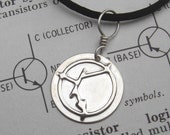 NPN Transistor Symbol Sterling Silver Pendant - Science Jewelry, Electronics, Nerd Necklace, Geekery, Schematic, Circuit, Unisex