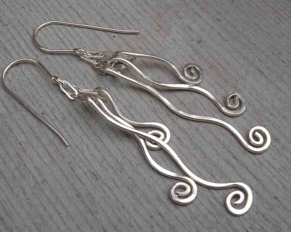 Long Silver Earrings - Tangle Dangle Swinging Vines - Sterling Silver Wire Dangles