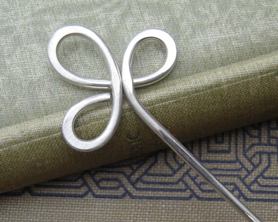 Trinity Clover Loops Sterling Silver Hair Stick, Shawl Pin, Scarf Pin - Hair Accessory - Long Hair Accessories - Women, Irish, Knitting